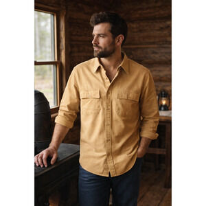 Vtg Rockabilly National Outfitters Chamois Cloth Slant Pocket Shirt Top Size L